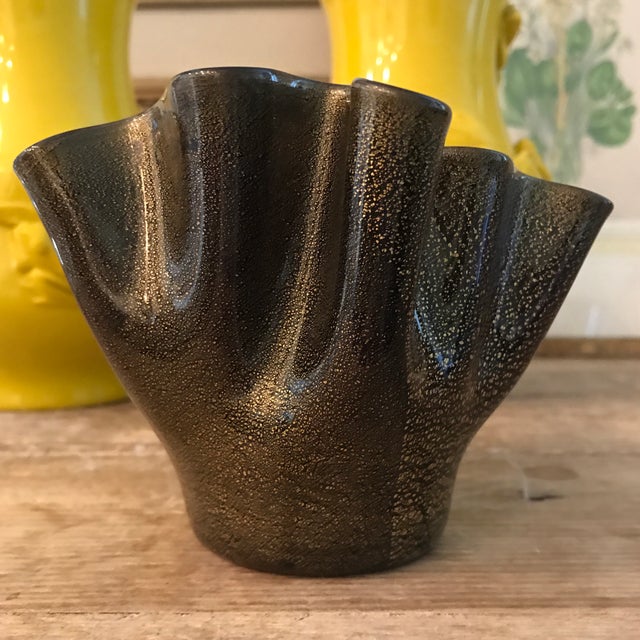 Black Vintage Murano Black White & Gold Folded Vase For Sale - Image 8 of 8