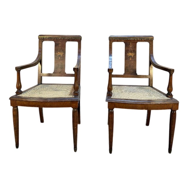 Art Deco Cane Armchairs, Set of 2 For Sale