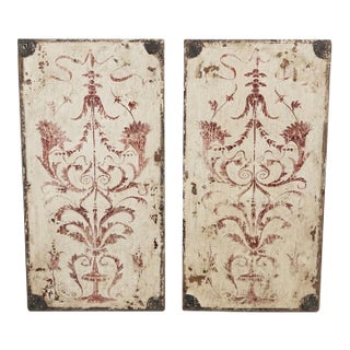 Pair of Vintage Distressed Botanical Wooden Wall Panel For Sale