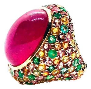Bochic “Orient” Vintage Retro Emerald, Ruby & Sapphire Ring Set In 18K Gold & Si