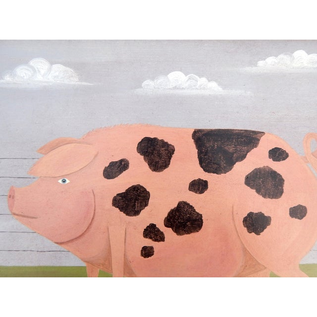 Matt Rix, Naive Style Prize Gloucester Spot Cotswold Pig, Oil on Board, Framed For Sale - Image 9 of 12