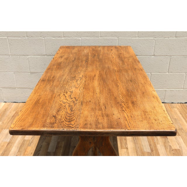 Antique American Oak & Cherry Trestle Dining Table, c.1930s | Rustic Farmhouse Kitchen Table With Solid Wood Construction For Sale - Image 12 of 18