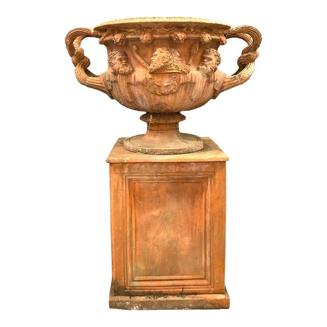 1980s Terra Cotta Model of the WarWick Urn on Pedestal For Sale