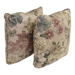 1980s Traditional Spring Floral Upholstery Pillow, Pair For Sale