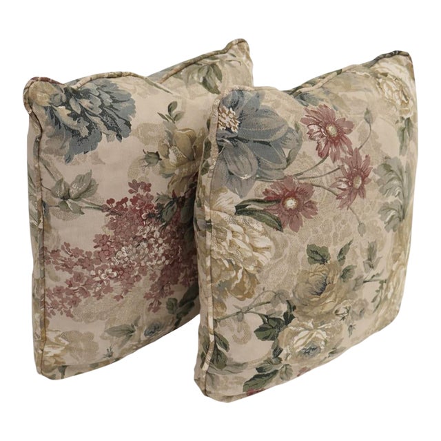 Traditional Spring Floral Upholstery Pillow, Pair For Sale