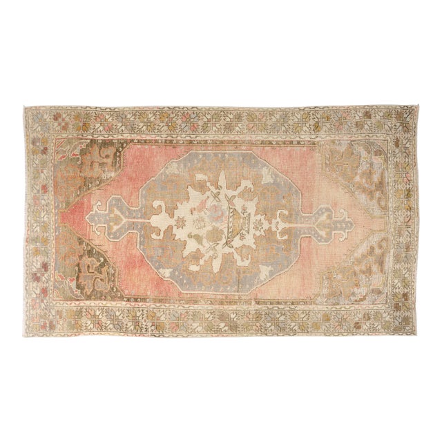 Mid 20th Century Faded Coral and Olive Medallion Carpet For Sale