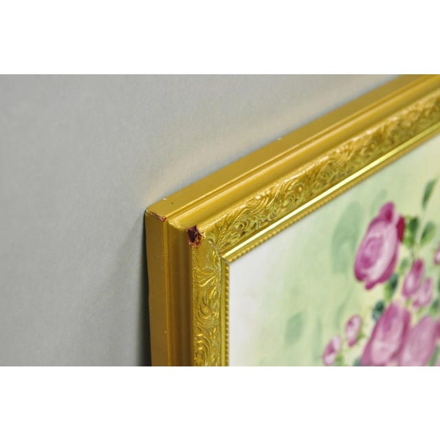Late 20th Century Mary Wilson French Hand Painted Porcelain Plaque Pink Rose Flower Painting (A) For Sale - Image 12 of 17
