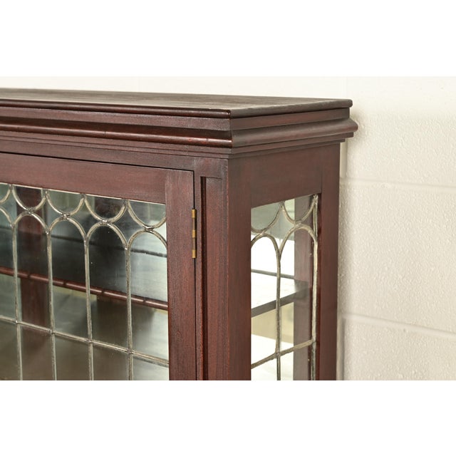 Charles Rohlfs Antique Arts & Crafts Carved Mahogany Sideboard or Bar Cabinet With Leaded Glass Doors, Circa 1900 For Sale - Image 9 of 15