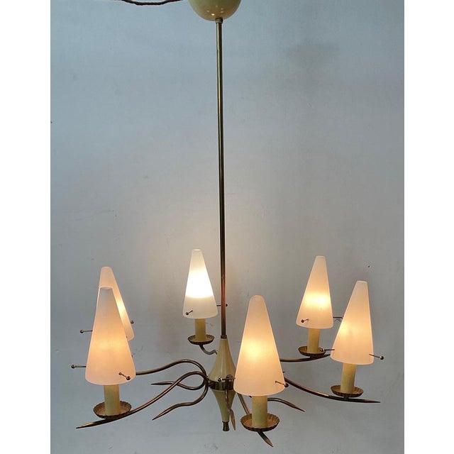 6 Light Chandelier attributed to Stilnovo, 1950s For Sale - Image 3 of 17