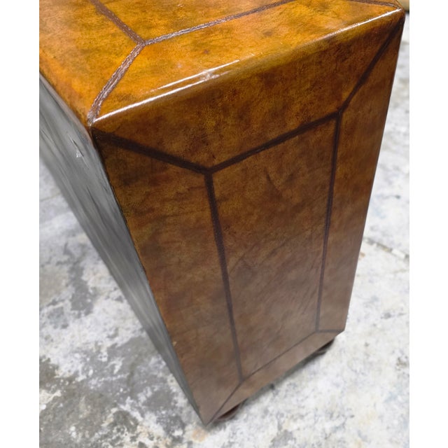 Late 20th Century Pair of Lineage Home Woven Rattan Front and Leather-Clad Bow Front Chest of Drawers For Sale - Image 13 of 18