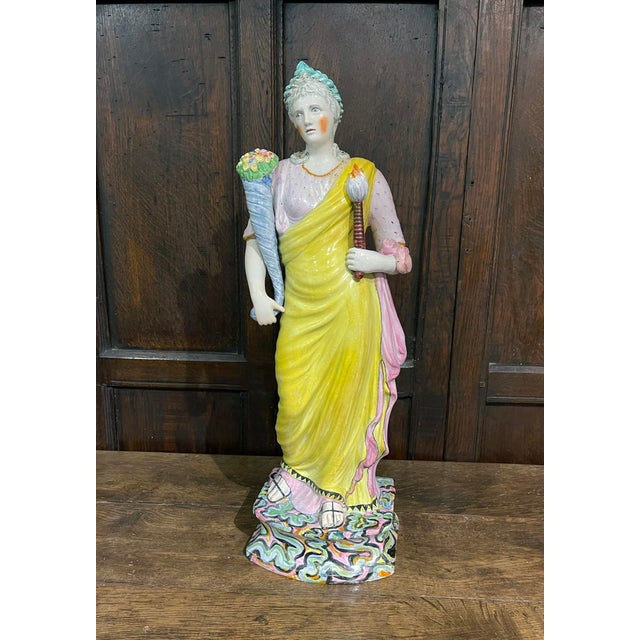 Monumental Staffordshire Pearlware Figure: "Ceres" (Goddess of Plenty) on Marbled Plinth For Sale - Image 4 of 13