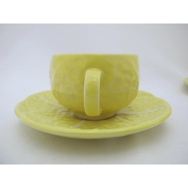Ceramic Mid 20th Century Secla Portugal Yellow MCM Majolica Cabbage Leaf Tea Cup & Saucer Set of 4 For Sale - Image 7 of 10