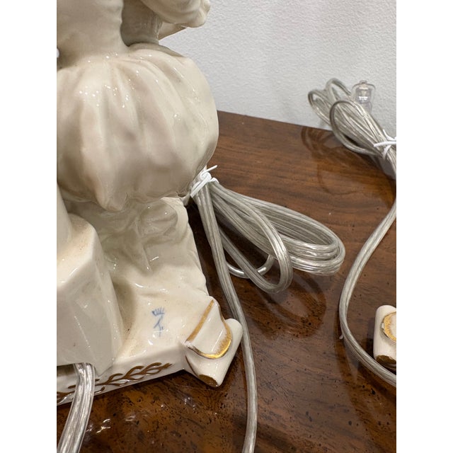 Rococo Antique German Porcelain Boudoir Courting Lamps - a Pair For Sale - Image 3 of 8