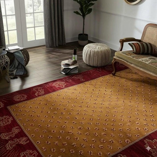 2020s 6x9 Yellow Hand-Knotted Wool Floral Border Classic Traditional Modern Carpet Rug For Sale - Image 5 of 7