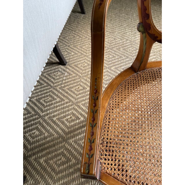 Late 19th Century Satinwood Oval Back Polychrome & Painted Armchair With "Prince of Wales Feathers" For Sale - Image 12 of 16