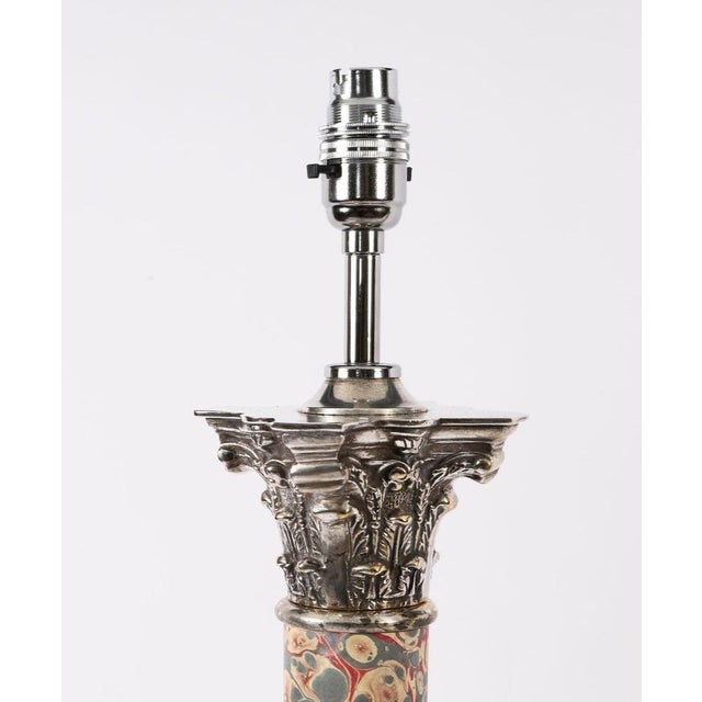 Antique Silver-Plated Corinthian Column Table Lamps, 1920s, Set of 2 For Sale - Image 10 of 15