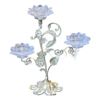 Luxury Brass & Crystal Pedestal Serving Stand for Elegant Entertaining For Sale