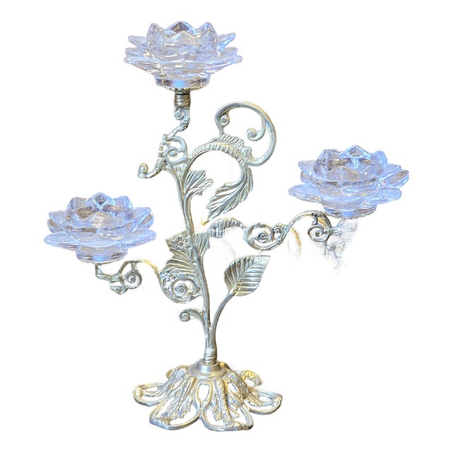 Luxury Brass & Crystal Pedestal Serving Stand for Elegant Entertaining For Sale