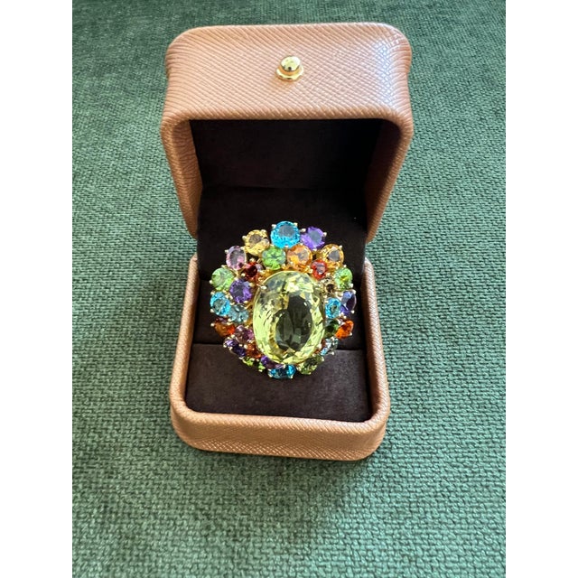Amethyst Bochic "Orient" Vintage Amethyst, Lemon Quartz & Citrine Ring Set In 18K Gold & Silver For Sale - Image 8 of 18