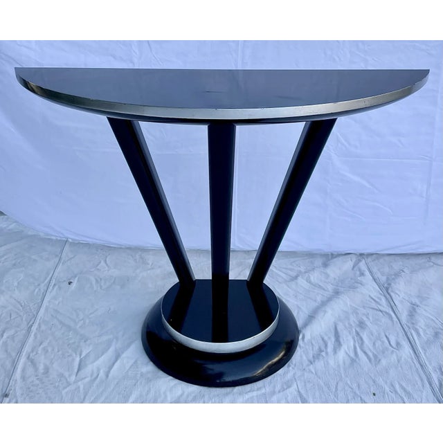 1980s Postmodern Black Lacquer Art Deco Demi-Lune Console Table For Sale - Image 13 of 13