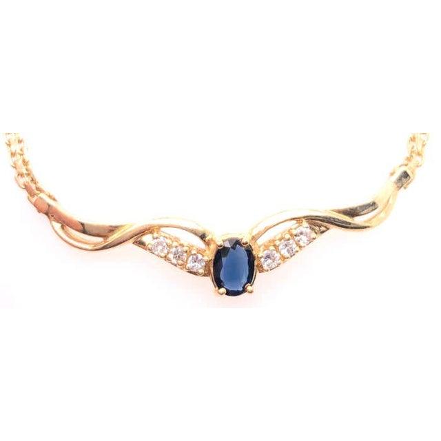 Yellow 14 Karat Gold Cable Necklace With Diamond and Sapphire Soldered Pendant .40tdw For Sale - Image 8 of 12