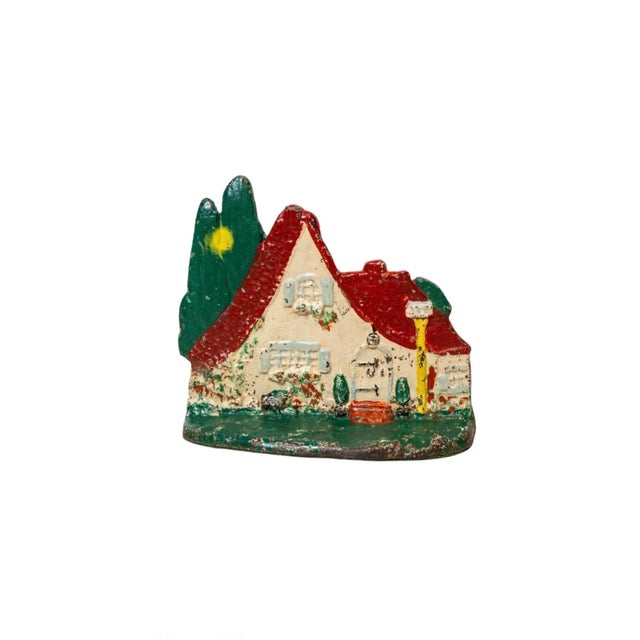Red Early 20th Century Sloped Roof Cottage Painted Cast Iron Doorstop For Sale - Image 8 of 8