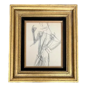 1950’s Abstract Expressionist Charcoal Nude Figure Study Drawing