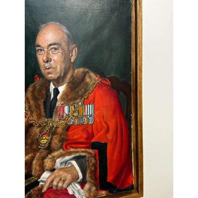Scarlet Signed Bernard Hailstone Dated 1957 Mayor of Maidstone British Civic Oil Portrait Scarlet Red Robes For Sale - Image 8 of 18