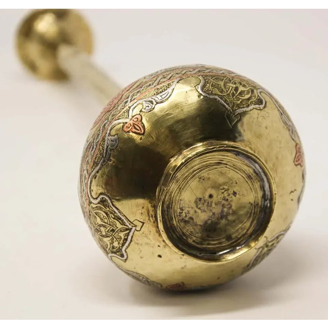 Brass Antique Islamic Persian Revival Brass Vase With Silver & Copper Inlay For Sale - Image 8 of 16