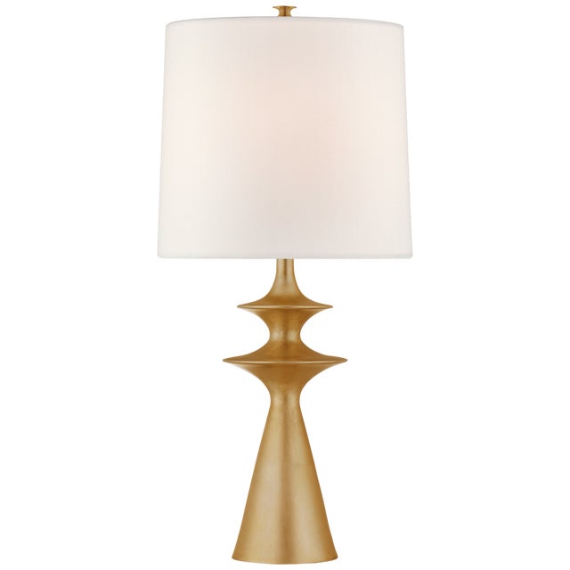 Lakmos Large Table Lamp in Gild with Linen Shade Designer: AERIN Height: 31" Shade Detail: 13.5" x 14.5" x 13" Linen Base:...