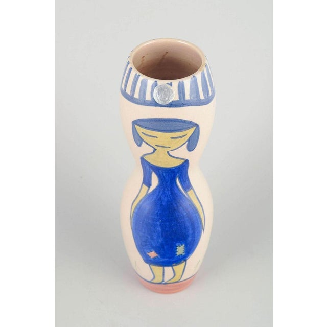 Krukmakaren, Ystad, Sweden Vase, 1970s. Unique ceramic vase decorated with a hand-painted motif of a woman in a blue...