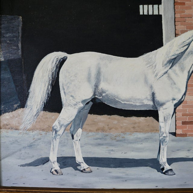 1961 Oil Painting on Board of Arabian Gray Stallion Horse Ibn Julep Framed Signed and Dated For Sale - Image 13 of 13
