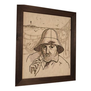 1970s Vintage Embroidered Fisherman Textile Art For Sale