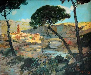 Peters, Landscape with Bridge, Oil on Canvas