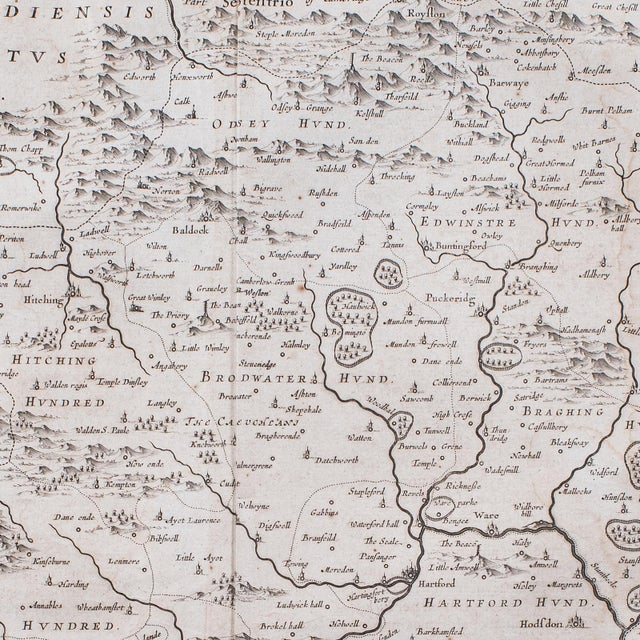 Wood Antique County Map, Hertfordshire, Dutch, Framed Cartography, Blaeu, Carolean For Sale - Image 7 of 12