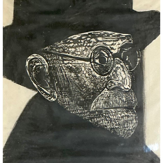 Vintage Black and White Framed Woodcut of Sigmund Freud For Sale - Image 9 of 12