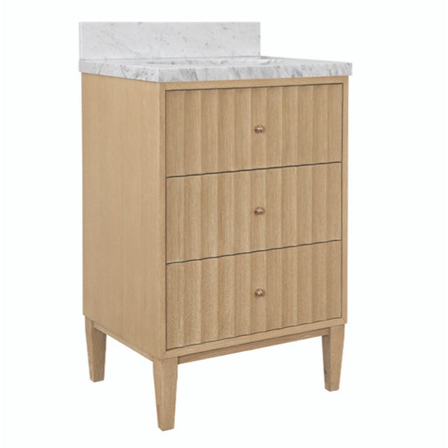 Matthew Izzo Home Odin 24" Fluted Cerused Oak Single Porcelain Sink Bath Vanity With Polished Brass Knobs For Sale - Image 9 of 9