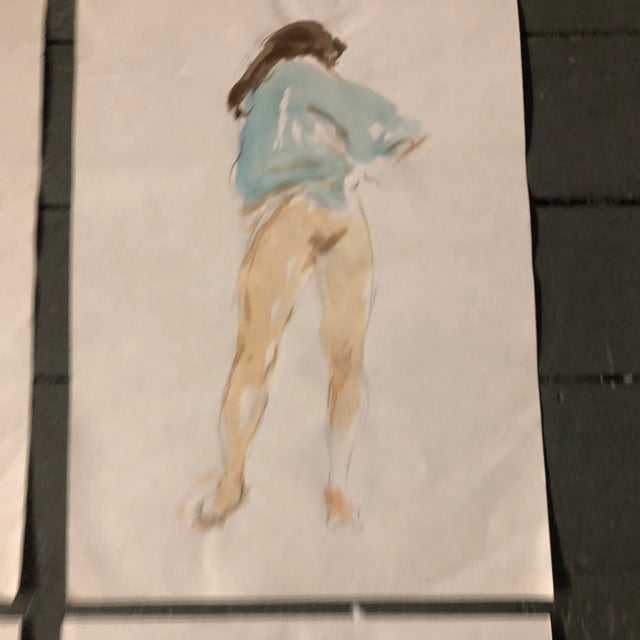 Abstract Gallery Wall Collection-4 Original 1970’s Vintage Female Nude Watercolor Study Drawings/Paintings For Sale - Image 3 of 7