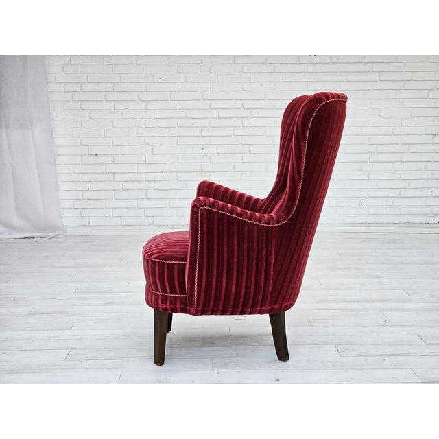 Vintage Danish Chair in Cherry-Red Furniture Velour, 1960s For Sale - Image 14 of 18