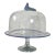 Vintage Hand-Blown Cake Stand With Cover, Cobalt Blue Trim For Sale