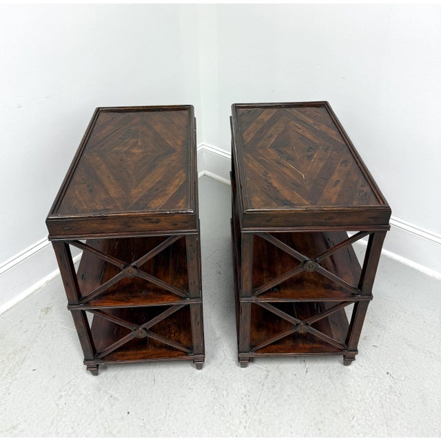 Wood Early 21st Century Distressed Wood Three-Tier End Side Tables - Pair For Sale - Image 7 of 11