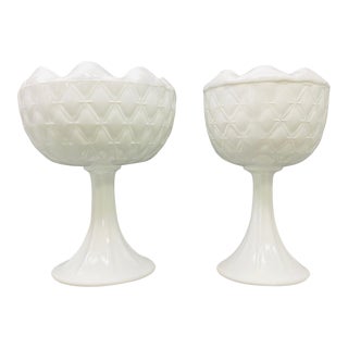 Vintage Milk Glass Pedestal Bowls a Set For Sale