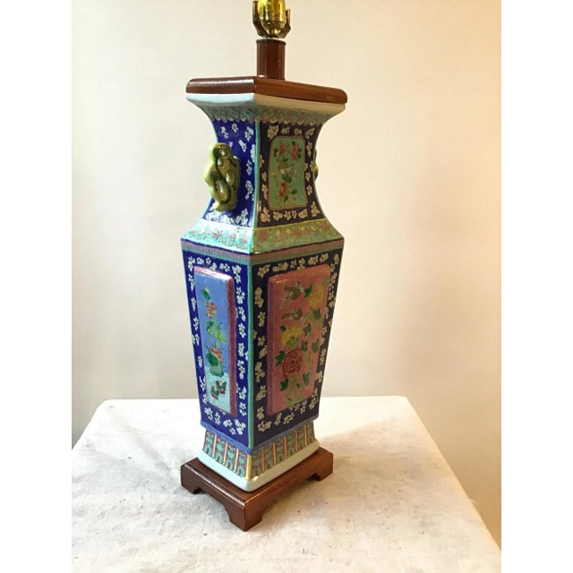 Asian 1960s Asian Floral Hand Painted Ceramic Table Lamp For Sale - Image 3 of 11