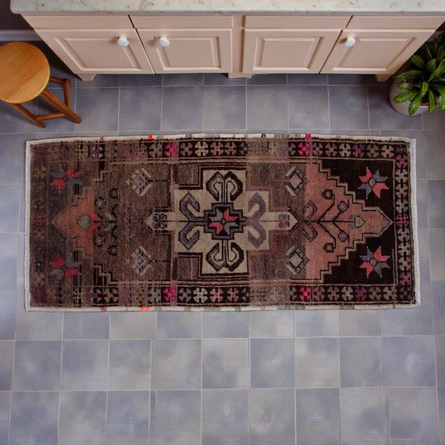 Turkish Hand Knotted Small Turkish Rug - 19" X 42" For Sale - Image 3 of 15