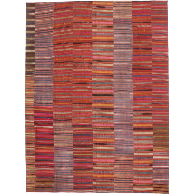 Textile Vintage Turkish Striped Kilim Rug - 09'07 X 12'11 For Sale - Image 7 of 7