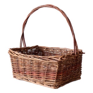 Vintage Rustic Woven Willow Market Basket With Handle For Sale