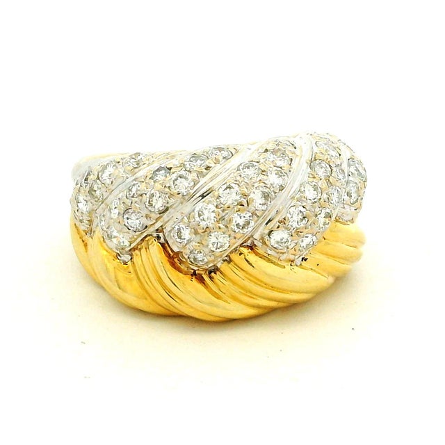 Metal Vintage MDJ Italian Two-Tone Diamond Bombe Ring, Size 6.5 For Sale - Image 7 of 10