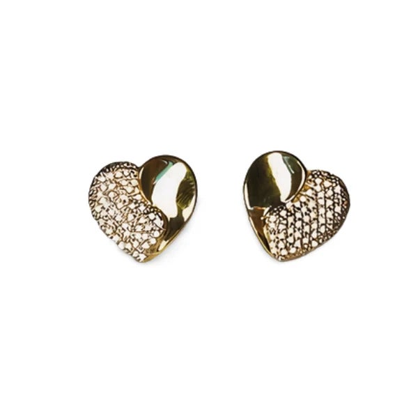 Elegant 14K yellow gold heart-shaped stud earrings featuring micro pave diamonds for a sparkling, timeless look. Perfect...