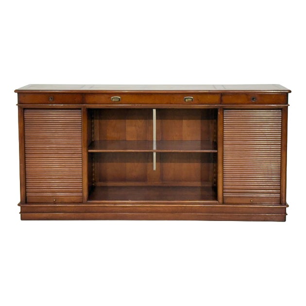 English Style Mahogany Office Sideboard with Roll-Up Doors, 1960s For Sale