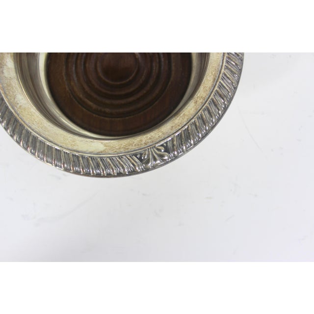 Silver Vintage Silver Plated Wine Coaster With Wood Base Bottle Holder, Shelf Decor, Entertaining Style, Patina England For Sale - Image 8 of 9